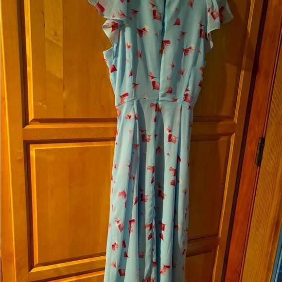 Banana Republic size 8 & 10 Blue Red Belted Flutter Sleeve Floral A-Line Women - Picture 11 of 15